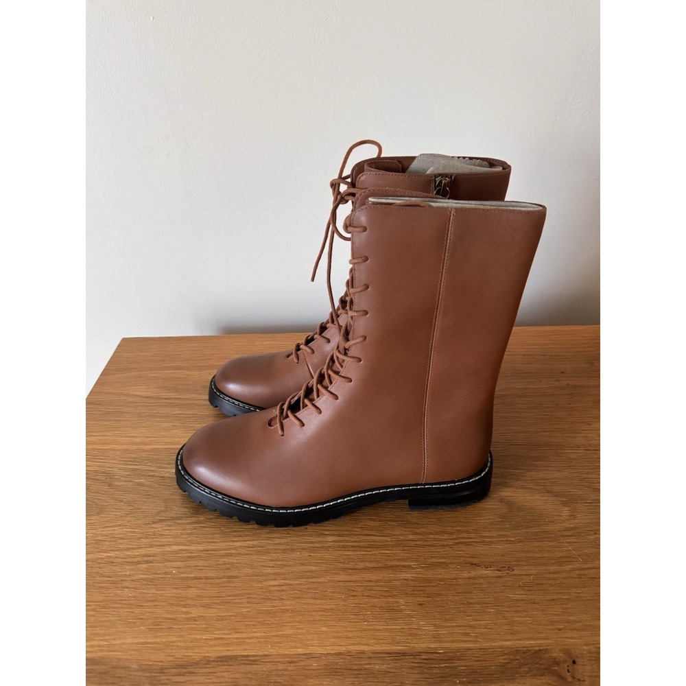J CREW Womens 8 Gwen Lugsole Leather Lace Up Boot Combat Tall Shaft BA186 BROWN